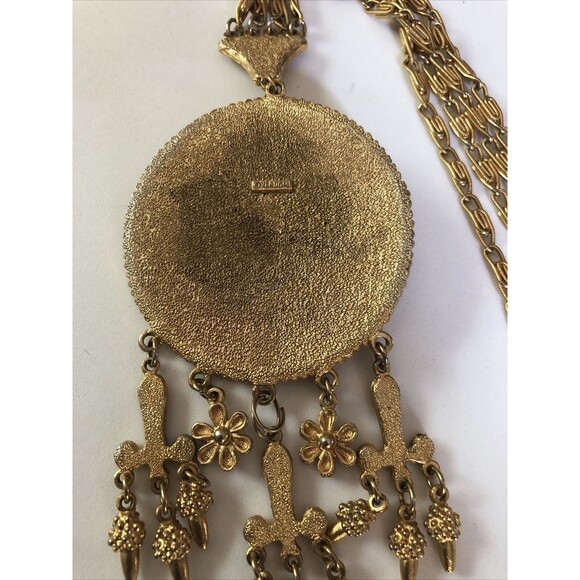 Vintage Rare VENDOME Etruscan Revival Gold Tone Large Pendant Necklace  20” - Picture 5 of 6